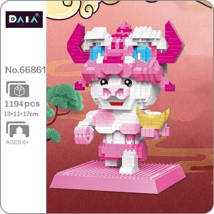 DAIA 66861 Chinesische Sternzeichen Oper Gl ck Gold Barren Kuh Tier Modell Mini Diamant Bl cke - LOZ Blocks Store