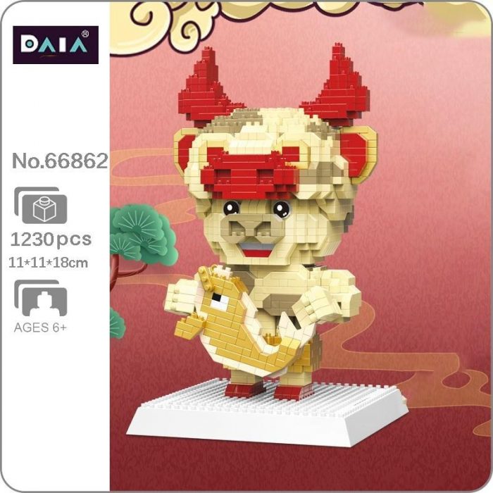 DAIA 66862 Chinesische Sternzeichen Oper Gl ck Gold Fisch Bull Tier Modell Mini Diamant Bl cke - LOZ Blocks Store