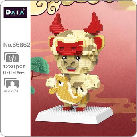 DAIA 66862 Chinesische Sternzeichen Oper Gl ck Gold Fisch Bull Tier Modell Mini Diamant Bl - LOZ Blocks Store