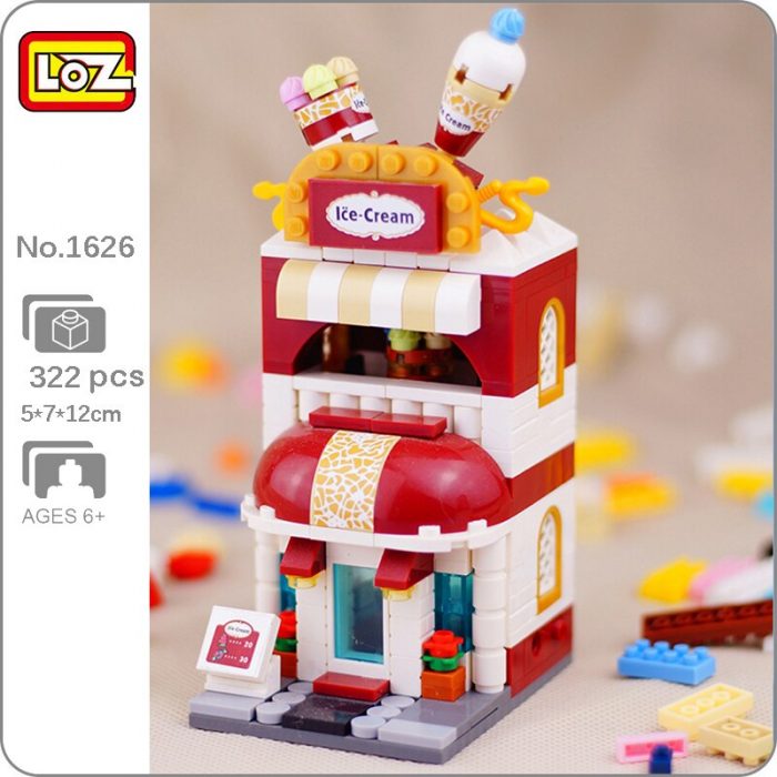 LOZ 1626 City Street Ice Cream Dessert Cake Shop Store Architecture 3D Model Mini Blocks Bricks - LOZ Blocks Store