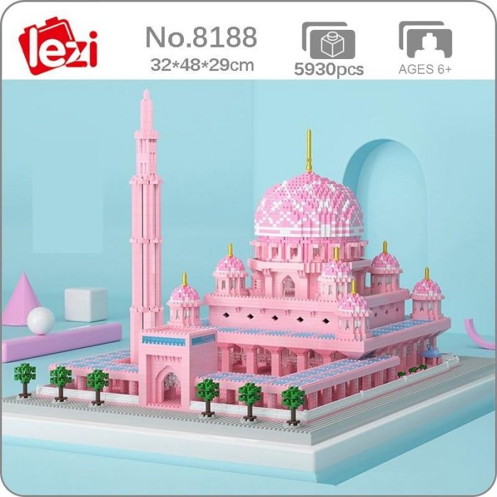 Lezi 8188 World Architecture Masjid Putra Pink Mosque Church Palace Mini Diamond Blocks Bricks Building Toy - LOZ Blocks Store