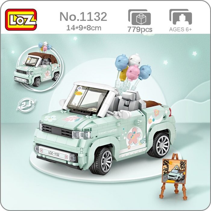 LOZ 1132 Vehicle Model Green Open Car Balloon Flower Plant Easel 3D DIY Mini Blocks Bricks - LOZ Blocks Store