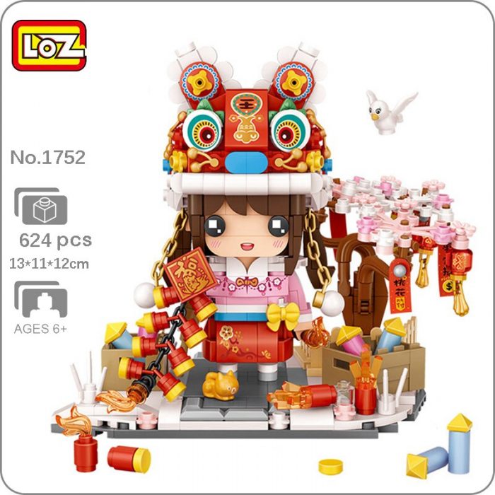 LOZ 1752 Spring Festival Lion Hat Girl Fireworks Peach Flower Tree DIY Mini Blocks Bricks Building - LOZ Blocks Store