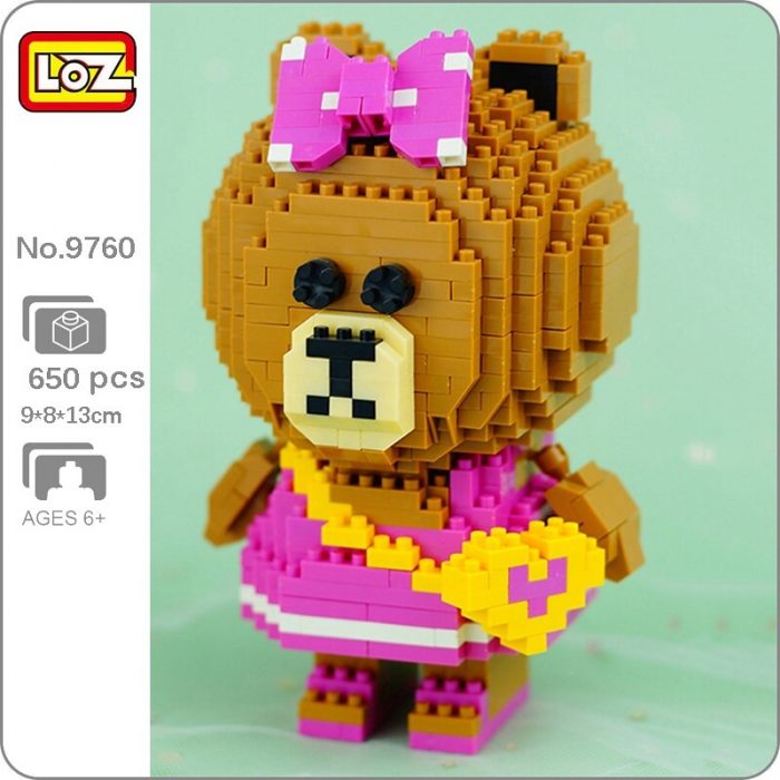 LOZ 9760 Animal World Cartoon Bear Girl Heart Bag Bow Pet Doll Model Mini Diamond Blocks - LOZ Blocks Store