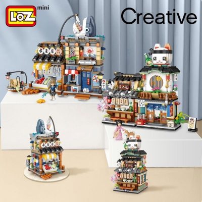 LOZ building blocks Japanese style street view izakaya aquatic product store mini small particles assembled toy - LOZ Blocks Store