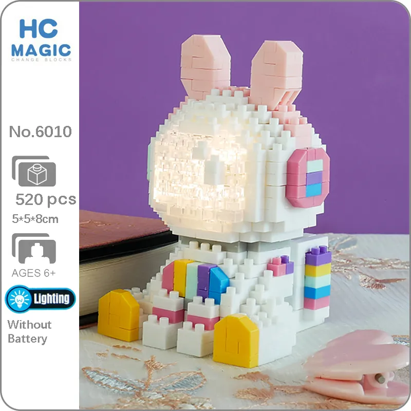HC 6010 Space Rabbit Astronaut LED Light Helmet Sit Animal Model DIY Mini Diamond Blocks Bricks - LOZ Blocks Store