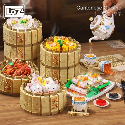 LOZ Cantonese morning tea dessert chicken feet steamer tea set assembly small particle building blocks new - LOZ Blocks Store