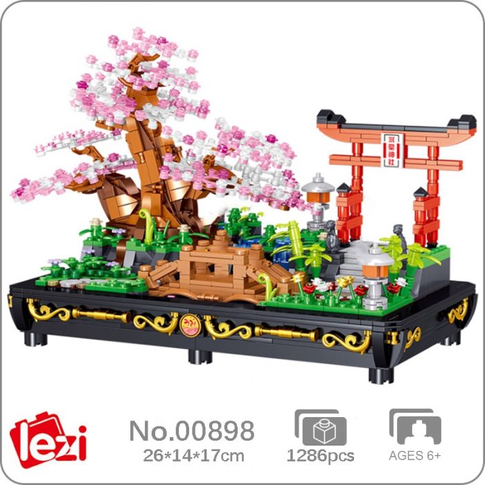 Lezi 00898 Eternal Plant Cherry Tree Gate Bridge Garden Bonsai Pot DIY Mini Blocks Bricks Building - LOZ Blocks Store