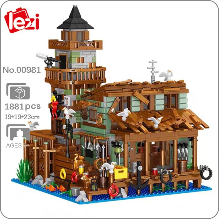 Lezi 00981 World Architecture Fishing Village Cabin House Coast Wharf Mini Blocks Bricks Building Toy For - LOZ Blocks Store