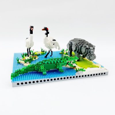 PZX 6623 Animal World Hippo Alligator Crane Bird Flower River Model Mini Diamond Blocks Bricks Building 1 - LOZ Blocks Store