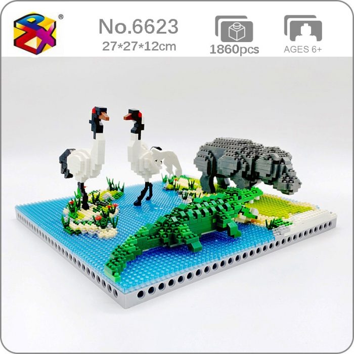 PZX 6623 Animal World Hippo Alligator Crane Bird Flower River Model Mini Diamond Blocks Bricks Building - LOZ Blocks Store