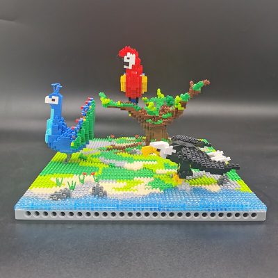 PZX 6626 Animal World Parrot Eagle Peacock Bird Tree River Model DIY Mini Diamond Blocks Bricks 3 - LOZ Blocks Store