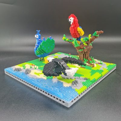 PZX 6626 Animal World Parrot Eagle Peacock Bird Tree River Model DIY Mini Diamond Blocks Bricks 4 - LOZ Blocks Store
