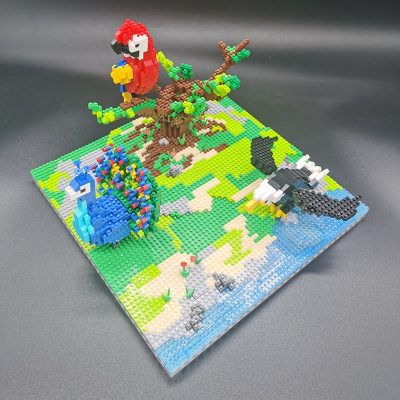 PZX 6626 Animal World Parrot Eagle Peacock Bird Tree River Model DIY Mini Diamond Blocks Bricks 5 - LOZ Blocks Store