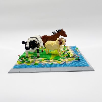 PZX 6627 Animal World Cow Horse Lamb Sheep Flower River 3D DIY Mini Diamond Blocks Bricks 2 - LOZ Blocks Store
