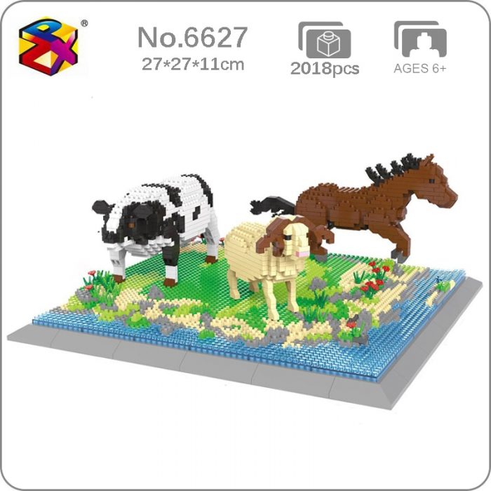 PZX 6627 Animal World Cow Horse Lamb Sheep Flower River 3D DIY Mini Diamond Blocks Bricks - LOZ Blocks Store