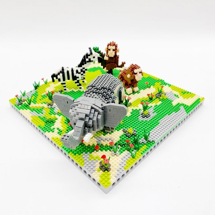 PZX 6628 Animal World Elephant Zebra Monkey Horse Flower DIY Mini Diamond Blocks Bricks Building Toy 2 - LOZ Blocks Store