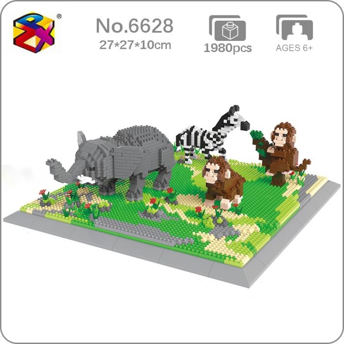 PZX 6628 Animal World Elephant Zebra Monkey Horse Flower DIY Mini Diamond Blocks Bricks Building Toy - LOZ Blocks Store