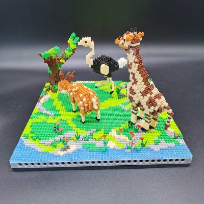 PZX 6629 Animal World Giraffe Deer Ostrich Bird Flower River Model Mini Diamond Blocks Bricks Building 1 - LOZ Blocks Store