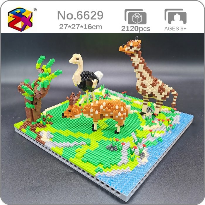 PZX 6629 Animal World Giraffe Deer Ostrich Bird Flower River Model Mini Diamond Blocks Bricks Building - LOZ Blocks Store