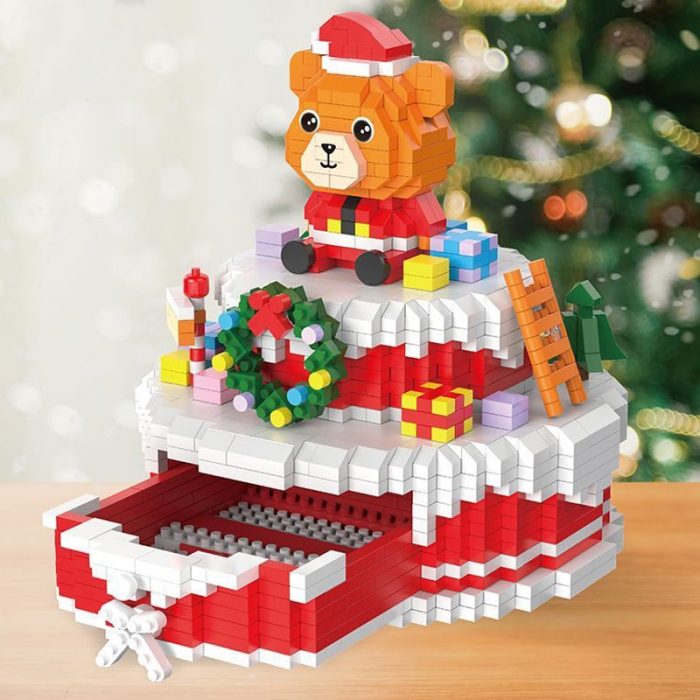 PZX 9935 Merry Christmas Bear Tree Snow Cake Drawer Pet Doll 3D Mini Diamond Blocks Bricks 5 - LOZ Blocks Store