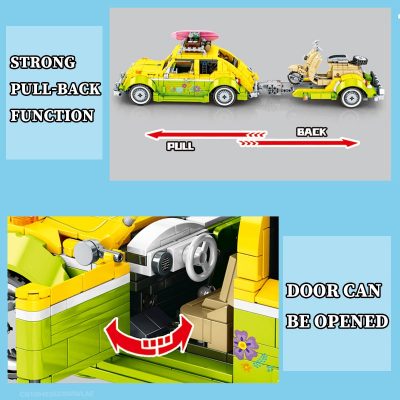 SEMBO BLOCK 1409PCS Vintage Car Blocks Pull Back Retro Car Building Bricks Kids DIY Roleplay STEM 3 - LOZ Blocks Store