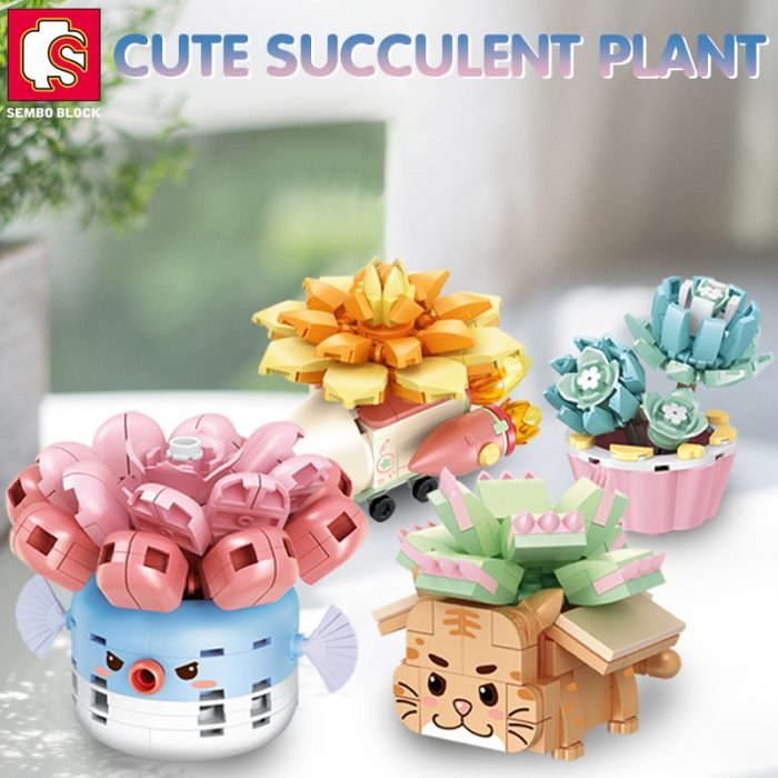 SEMBO BLOCK 4 set lot Potted Plant Kawaii Flowers Building Block Puffer Tiger Animal Anime Toys - LOZ Blocks Store