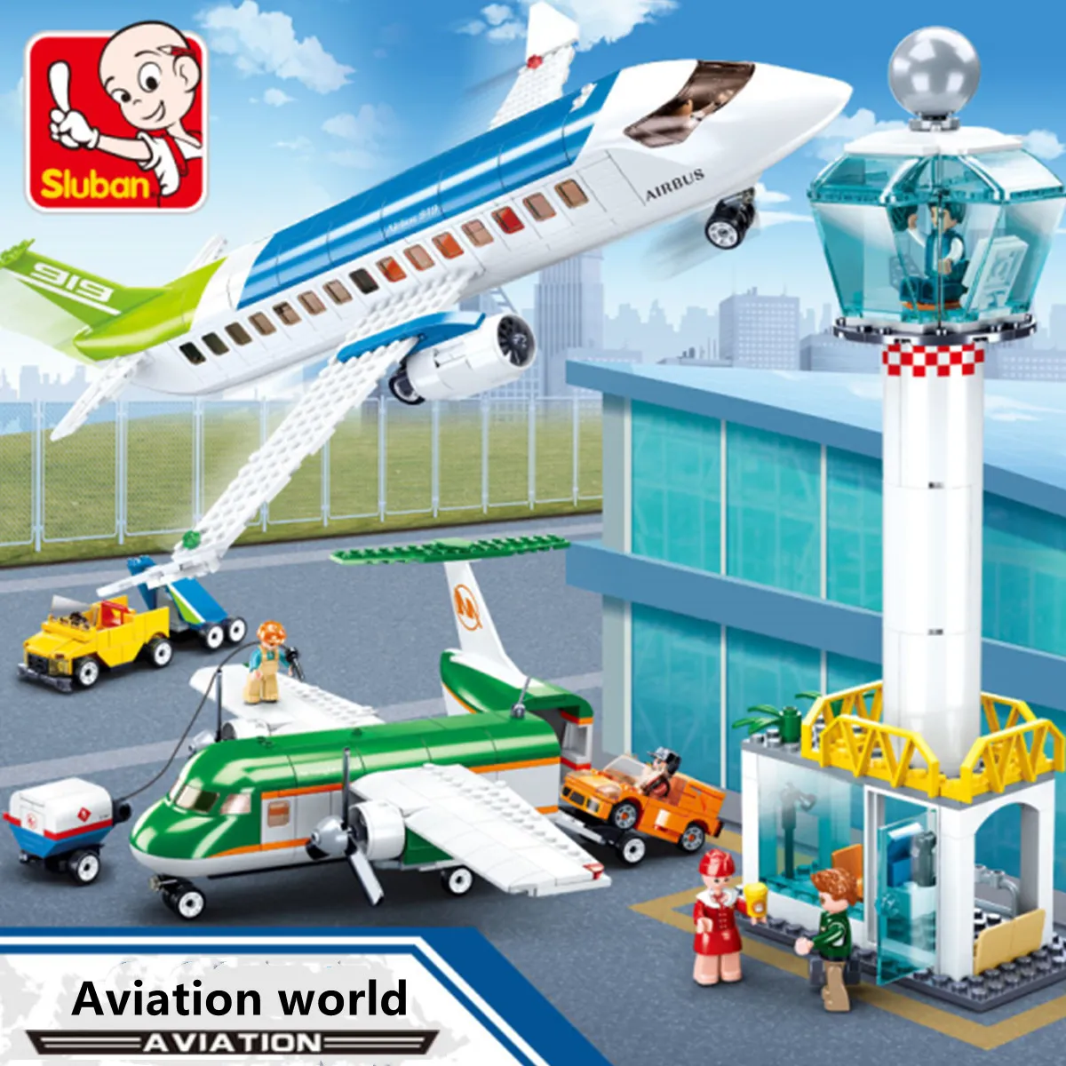 Sluban Building Block Toys Aviation New Airport 731PCS Bricks B0930 With Pull Back Luggage Van Compatbile - LOZ Blocks Store