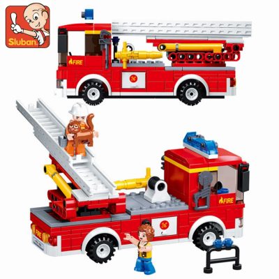 Sluban Building Block Toys City Fire Fighter 269PCS Bricks B0625 Aerial Ladder Fire Truck Compatbile With 2 - LOZ Blocks Store