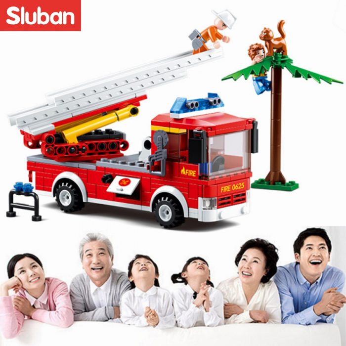 Sluban Building Block Toys City Fire Fighter 269PCS Bricks B0625 Aerial Ladder Fire Truck Compatbile With 3 - LOZ Blocks Store