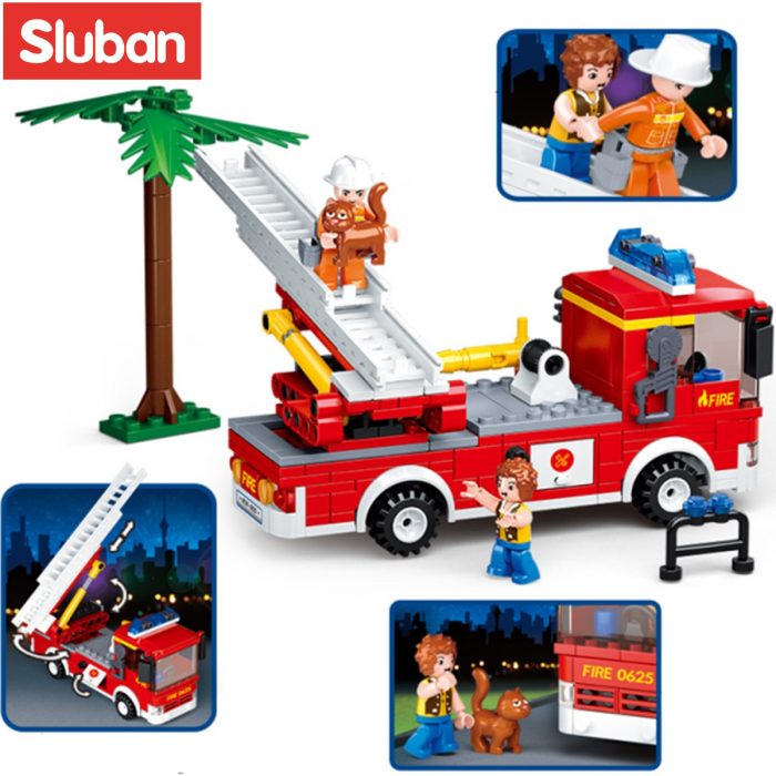 Sluban Building Block Toys City Fire Fighter 269PCS Bricks B0625 Aerial Ladder Fire Truck Compatbile With 4 - LOZ Blocks Store