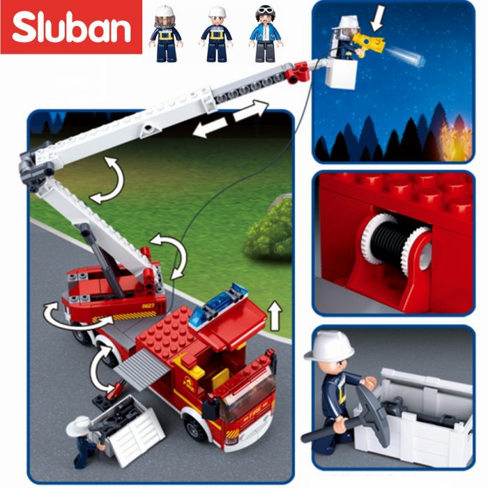 Sluban Building Block Toys City Fire Fighter 394PCS Bricks B0627 Elevating Platform Fire Truck Compatbile With 2 - LOZ Blocks Store