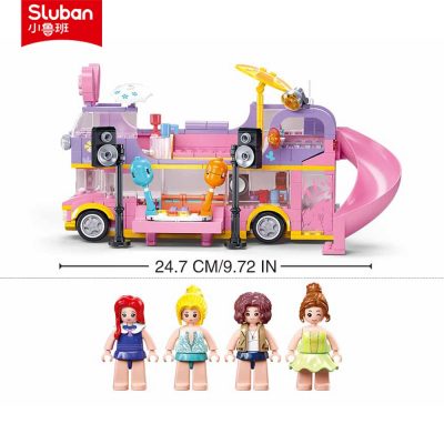 Sluban Building Block Toys Girls Dream Pink B1165 Party Music RV 412PCS Double decker Bus Bricks 1 - LOZ Blocks Store