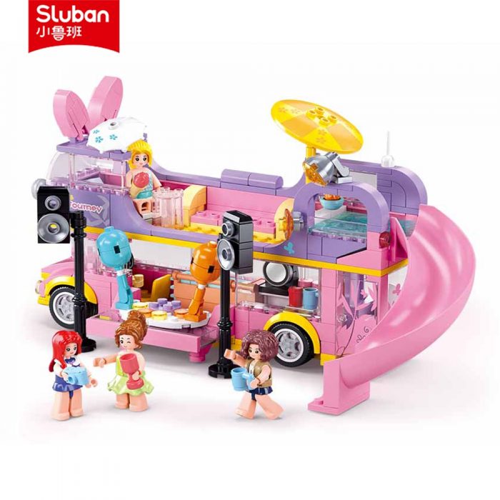 Sluban Building Block Toys Girls Dream Pink B1165 Party Music RV 412PCS Double decker Bus Bricks 2 - LOZ Blocks Store