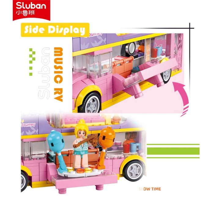 Sluban Building Block Toys Girls Dream Pink B1165 Party Music RV 412PCS Double decker Bus Bricks 3 - LOZ Blocks Store