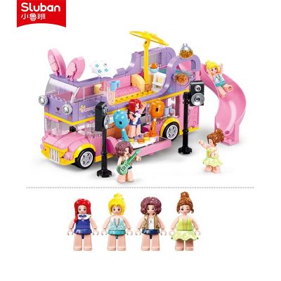 Sluban Building Block Toys Girls Dream Pink B1165 Party Music RV 412PCS Double decker Bus Bricks 4 - LOZ Blocks Store