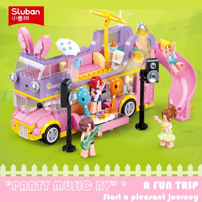 Sluban Building Block Toys Girls Dream Pink B1165 Party Music RV 412PCS Double decker Bus Bricks - LOZ Blocks Store