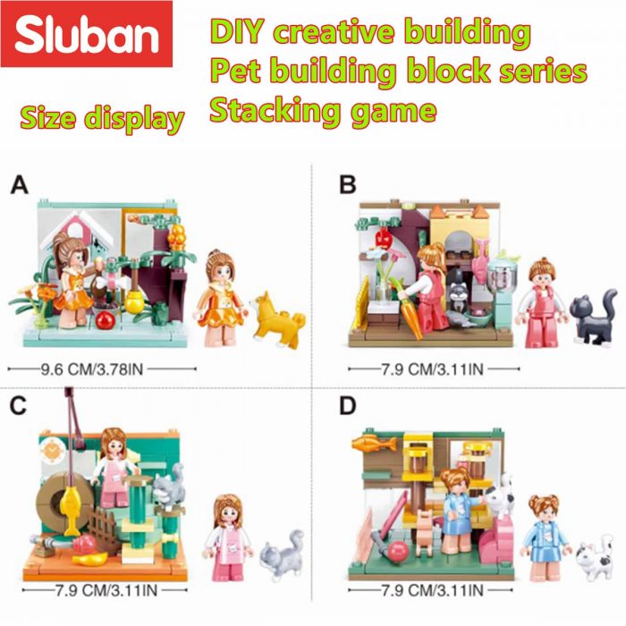 Sluban Building Block Toys Mini Handcrafts 4 IN 1 B0919 Pets House Set Garfield Family Cat 2 - LOZ Blocks Store