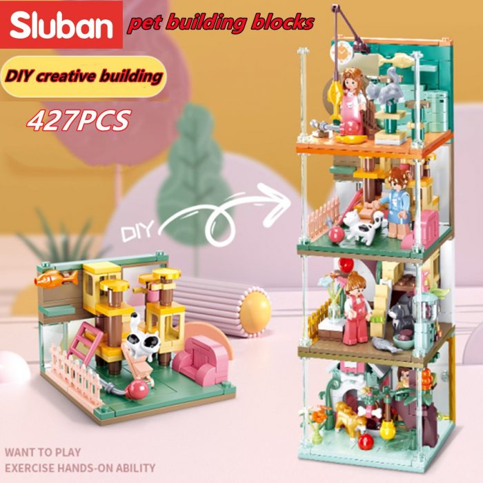 Sluban Building Block Toys Mini Handcrafts 4 IN 1 B0919 Pets House Set Garfield Family Cat - LOZ Blocks Store