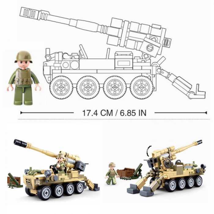 Sluban Building Block Toys Morden Military 120 Wheeled Self propelled Artillery 159PCS Bricks B0751 Army Truck 2 - LOZ Blocks Store