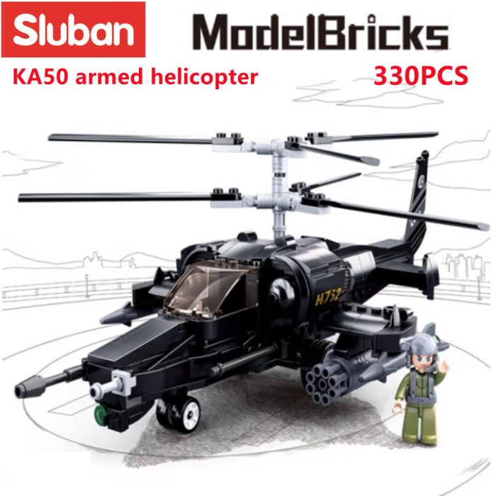 Sluban Building Block Toys Morden Military KA 50 Armed Helicopter 330PCS Bricks B0752 Army Truck Compatbile 1 - LOZ Blocks Store