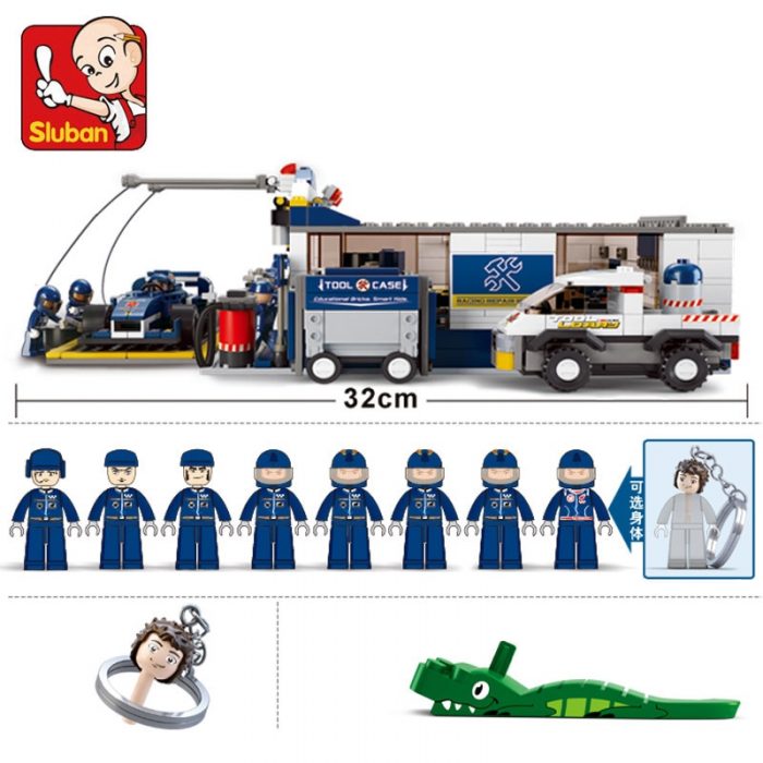 Sluban Building Block Toys Town B0356 Blue Lightning Racing Car Maintenance Station 741PCS Bricks Compatible With 1 - LOZ Blocks Store