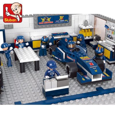 Sluban Building Block Toys Town B0356 Blue Lightning Racing Car Maintenance Station 741PCS Bricks Compatible With 2 - LOZ Blocks Store