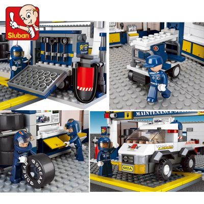 Sluban Building Block Toys Town B0356 Blue Lightning Racing Car Maintenance Station 741PCS Bricks Compatible With 3 - LOZ Blocks Store