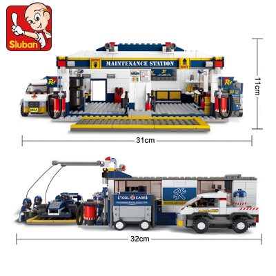 Sluban Building Block Toys Town B0356 Blue Lightning Racing Car Maintenance Station 741PCS Bricks Compatible With 4 - LOZ Blocks Store