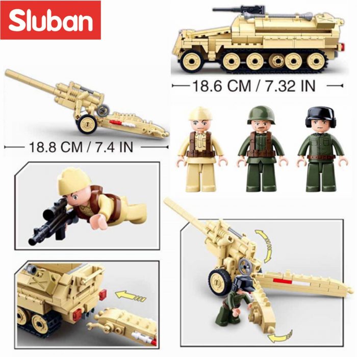 Sluban Building Block Toys WW2 Army SDKFZ251 Half Track Cannon 460PCS Bricks B0695 Military Construction Fit 1 - LOZ Blocks Store