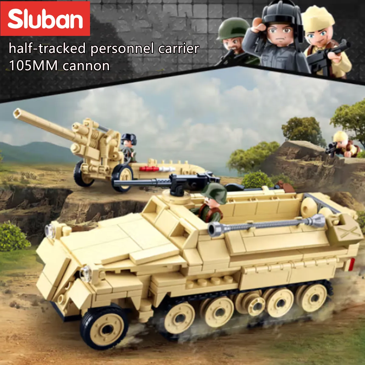 Sluban Building Block Toys WW2 Army SDKFZ251 Half Track Cannon 460PCS Bricks B0695 Military Construction Fit - LOZ Blocks Store