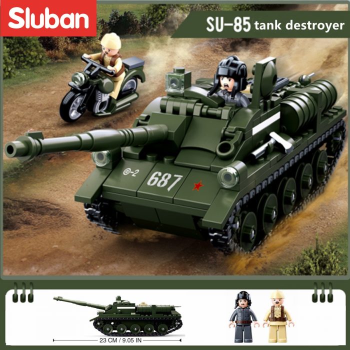 Sluban Building Block Toys WW2 Army SU85 Tank Destroyer 338PCS Bricks B0687 Military Construction Compatbile With 1 - LOZ Blocks Store