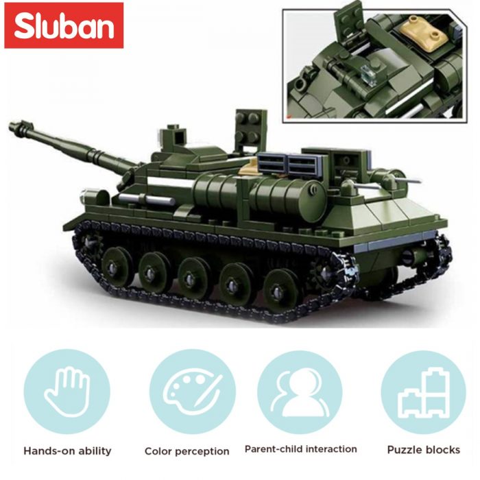 Sluban Building Block Toys WW2 Army SU85 Tank Destroyer 338PCS Bricks B0687 Military Construction Compatbile With 2 - LOZ Blocks Store