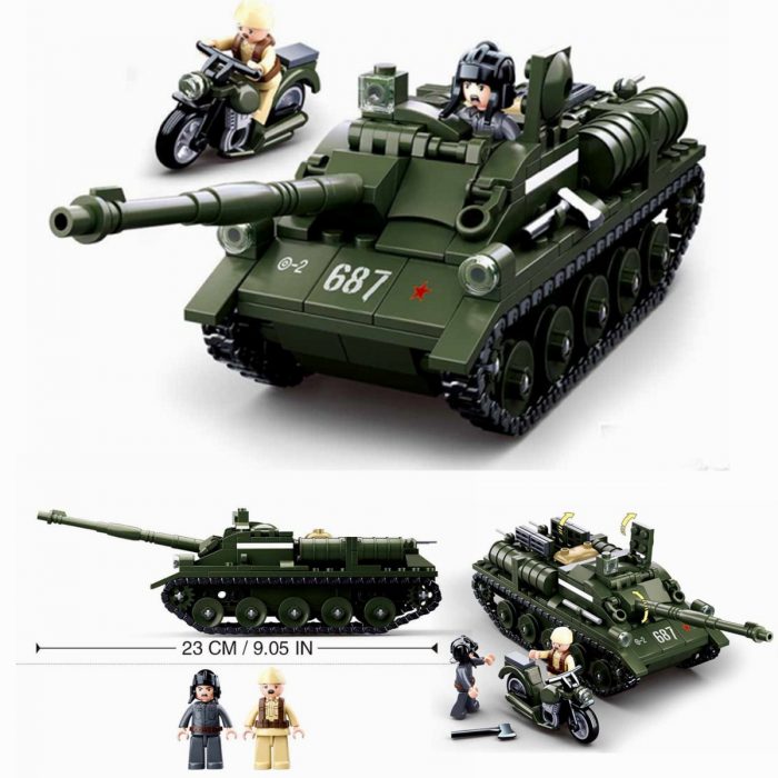 Sluban Building Block Toys WW2 Army SU85 Tank Destroyer 338PCS Bricks B0687 Military Construction Compatbile With 3 - LOZ Blocks Store